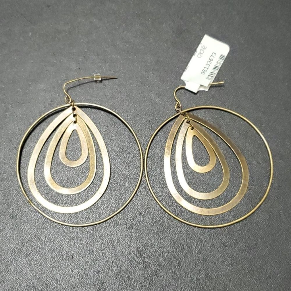 Cache Gold Tone Layered Teardrop Shaped Earrings